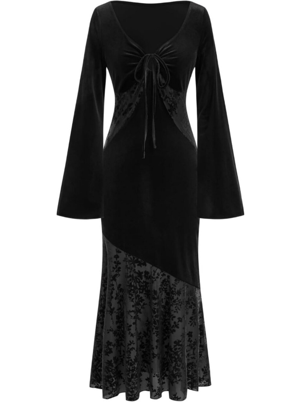Floral Velvet Dress with Long Sleeves | Elegant Wedding Guest Outfit